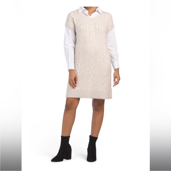 NWT CUPCAKES & CASHMERE Two-fer Collared Sweater Dress - Picture 2 of 3